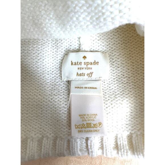 Kate Spade Cream Color Knit Beanie Wool Blend Winter Hat One Size - Picture 3 of 3